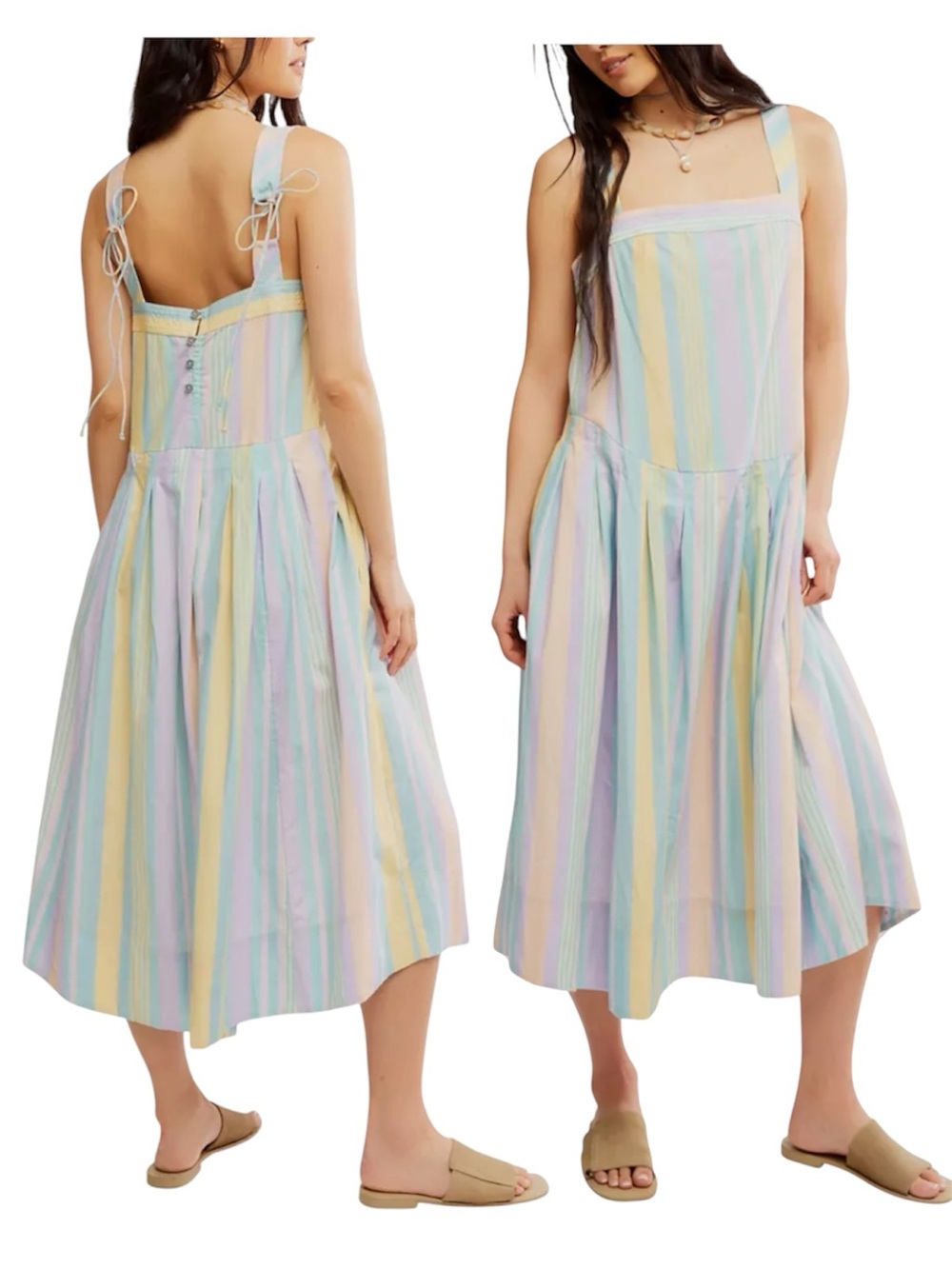 Free People Primavera Stripe Cotton Midi Dress Size Medium
